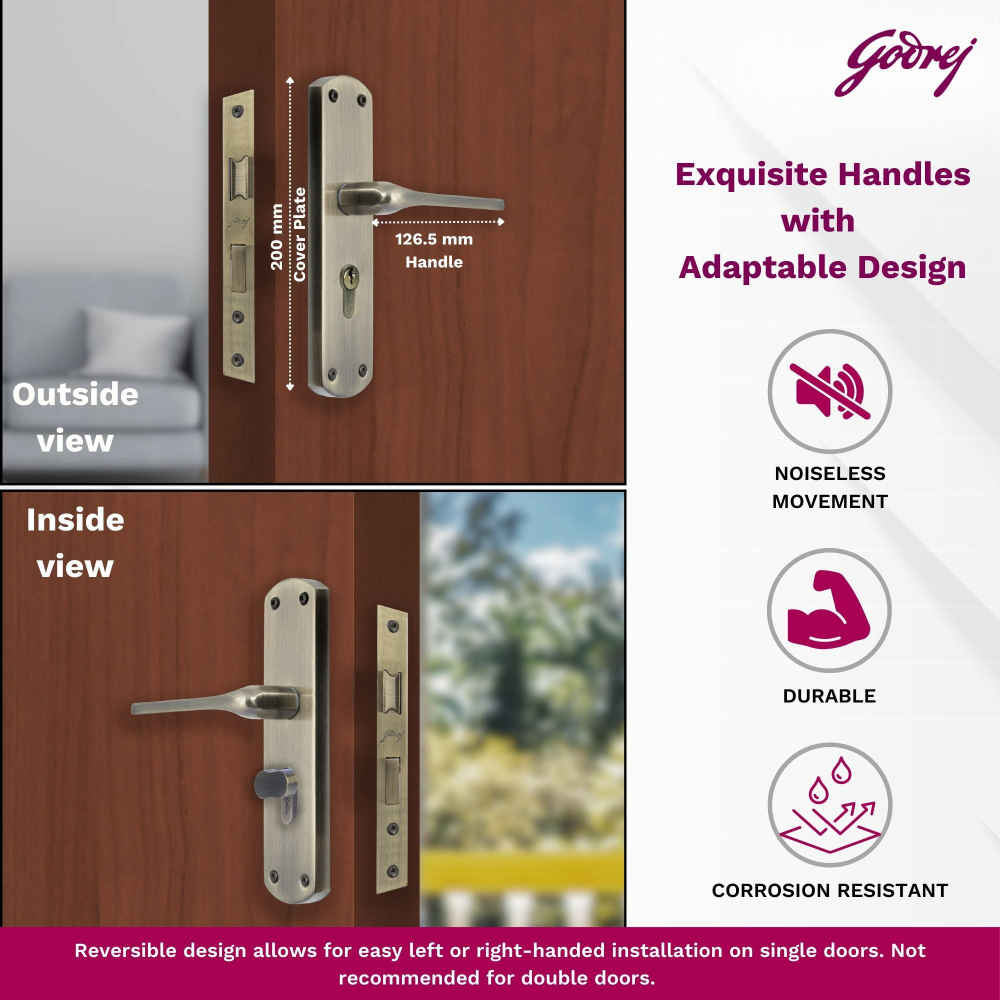 Godrej Mortise Lock I Handle Set 1CK EM02 I 6-Lever Lock I 3 Keys I Double Throw I 5